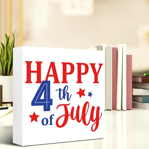 Miniatura 6 de LVQHI Decoración de madera con texto en inglés «Happy 4th of July Independence Day», letrero patriótico de madera para el hogar, dormitorio