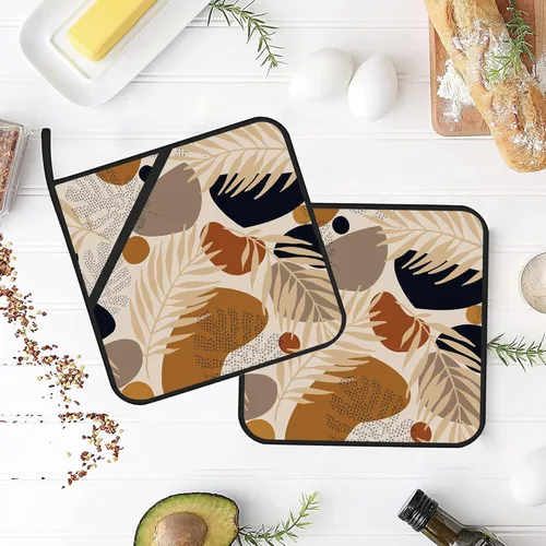 Miniatura 4 de Juego de 2 soportes para ollas de hojas tropicales abstractas y bohemias, para horno, para cocinar, hornear, barbacoa, regalos para mujeres