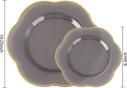 Miniatura 2 de Liacere 50 platos de plástico negro, resistentes, incluye 25 platos llanos negros, 25 platos de postre rojos para graduación