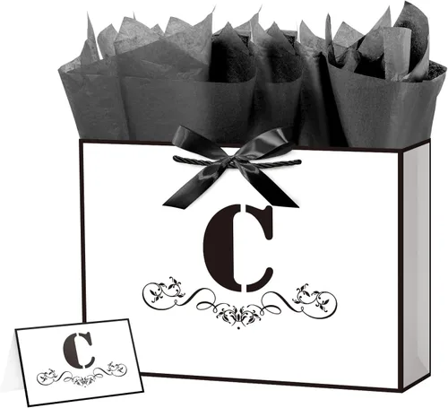 Miniatura 40 de ysmile Bolsa de regalo de letras con papel de seda para hombres, bolsa grande de 12 pulgadas, color blanco y negro, para cumpleaños, aniversario