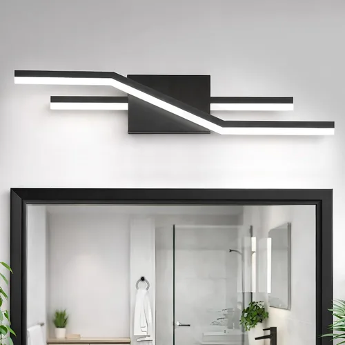 SOLFART Luces de baño con acabado mate en negro, regulables, LED, para tocador, sobre espejo, 24 pulgadas, modernas, luces de pared