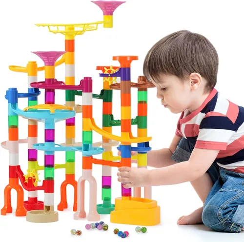 Miniatura 8 de Ifollower Kit de carrera de mármol, 110 piezas de juego de laberinto de mármol, juguetes de construcción para niños, juego de carreras de pista
