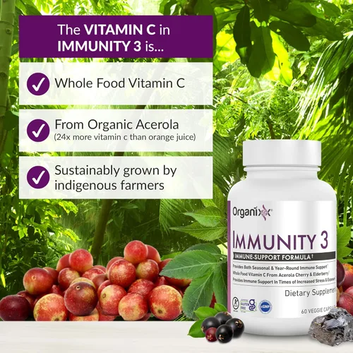 Miniatura 4 de Organixx Suplemento de apoyo inmunológico Immunity 3 – Vitamina C, zinc, saúco – Defensa inmunológica de alimentos integrales para adultos y niños