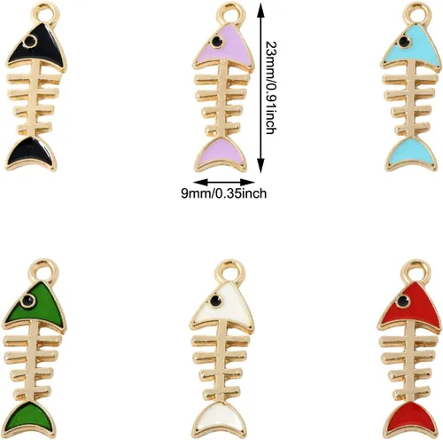 Miniatura 2 de Honbay 36 dijes de hueso de pescado de aleación esmaltada, colgantes de esqueleto de pescado para aretes, collares, pulseras, llaveros, joyería