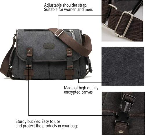 Miniatura 5 de [Actualizado] Bolso mensajero de lona vintage de 13, 15.6 y 17 pulgadas, bolso de hombro grande para computadora portátil, para mujeres y hombres