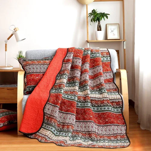 Miniatura 16 de NEWLAKE - Manta acolchada para cama, sofá y sillón, diseño floral europeo hermoso, 60X78 Pulgadas Naranja/Azul
