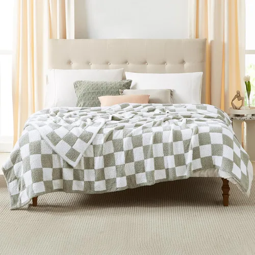 Miniatura 9 de WRENGONGE - Manta a rayas de color caqui, suave, acogedora, mullida, cálida, para sillón, sofá, cama o viajes, ligera, 50 x 70 pulgadas, regalo