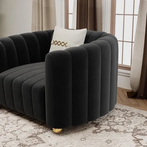 Miniatura 5 de Sofá de terciopelo de 42 pulgadas para sala de estar, sofá individual moderno con patas de esfera de metal dorado (negro, 1 plaza)