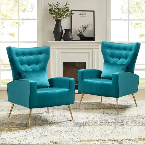 Miniatura 33 de Sillas decorativas de terciopelo con respaldo de ala y almohada lumbar, sillón moderno para sala de estar, dormitorio, silla auxiliar de recepción