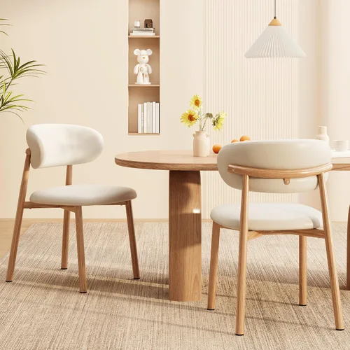 Juego de 2 sillas de comedor para cocina, tapizadas, modernas, de cuero, original/beige