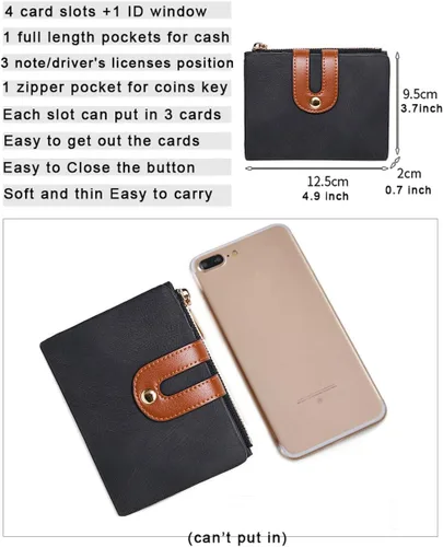 Miniatura 20 de AOXONEL Cartera pequeña de cuero plegable Rfid para mujer, con cremallera, bolsillo para tarjeta de identificación, delgada, compacta y delgada