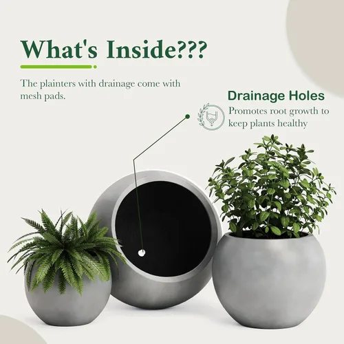 Miniatura 4 de DTY Fiberstone - Maceta tipo globo para interiores y exteriores, maceta esférica ligera para olivo, Monstera y palma, piedra de fibra de vidrio