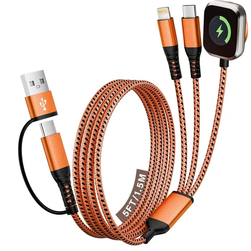 Cargador de viaje para iWatch, cable de carga múltiple 3 en 2 con cargador IP/USB C/iWatch, cargadores de viaje para múltiples dispositivos, Naranja