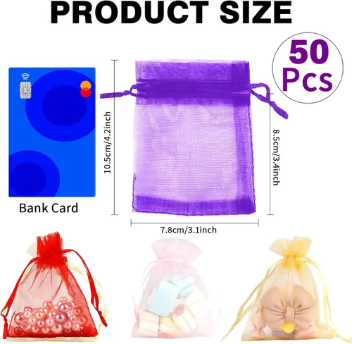 Miniatura 2 de Bolsas de organza, bolsa de organza transparente, 50 unidades, pequeñas bolsas de organza con cordón de 3 x 4 pulgadas, bolsas de regalo de joyería