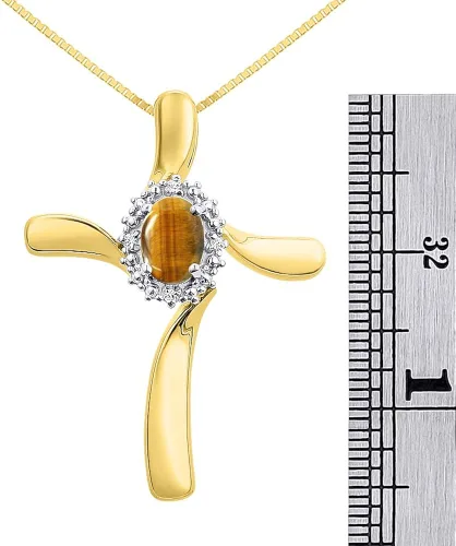 Miniatura 3 de RYLOS Collares para mujer oro amarillo de 14 quilates collar con colgante de cruz de diamante y ojo de tigre con cadena de 18 pulgadas joyería