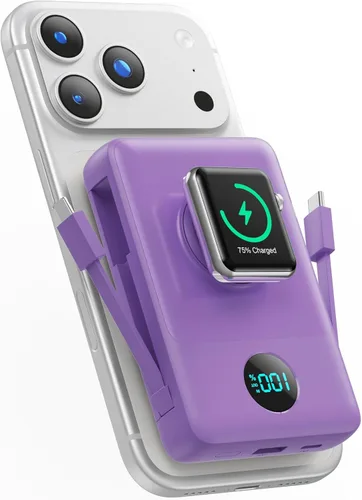 Miniatura 11 de Cargador portátil magnético 6 en 1 para iPhone con cables integrados, 10800 mAh 25 W PD cargador de energía de carga rápida, 6 salidas de pantalla