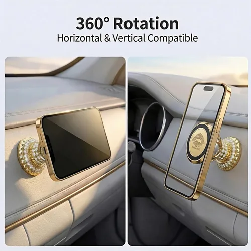 Miniatura 8 de Soporte magnético de lujo para teléfono de automóvil, rotación de 360 grados, imán súper fuerte todo de metal, soporte universal de teléfono