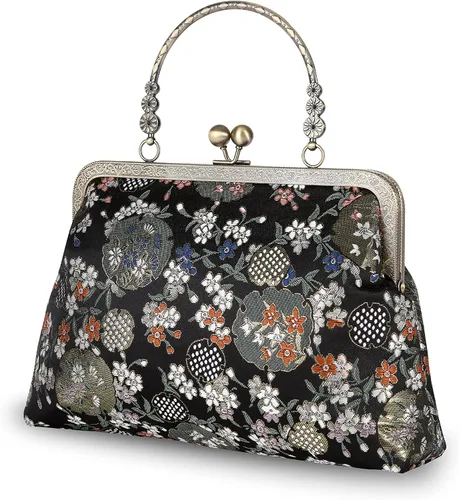 Miniatura 140 de Bolso floral con asa superior, bolso de noche Kiss Lock para mujer, bolso vintage