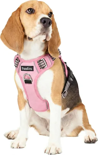 Miniatura 54 de Funfox Arnés para perro sin tirones, arnés de chaleco ajustable para mascotas, material súper suave con mango vertical, fácil control, paseo