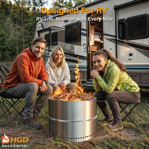 Miniatura 5 de HGD Chimenea sin humo de 20 pulgadas con parrilla, hoguera portátil de leña para acampar y patio trasero, chimenea de acero inoxidable al aire libre