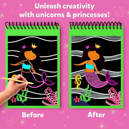 Miniatura 5 de Skillmatics Suministros de fiesta (Paquete de 15) - Juego de arte mágico de rascar para niños, unicornios y princesas, bolsa de regalo rosa