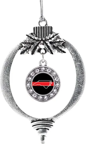 Miniatura 44 de Inspired Silver - Bonita bandera estadounidense - Adorno de Navidad plateado - Adorno de árbol de Navidad con dije circular con circonita cúbica