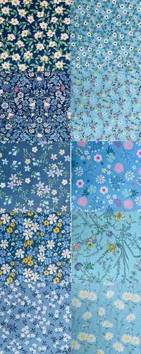 Miniatura 4 de 5" x 5" 50 PIEZAS 100% Algodón Paquetes de Tela Floral Cuadrada para Acolchado, Suministros para Costura DIY y Principiantes en Acolchado_Azul
