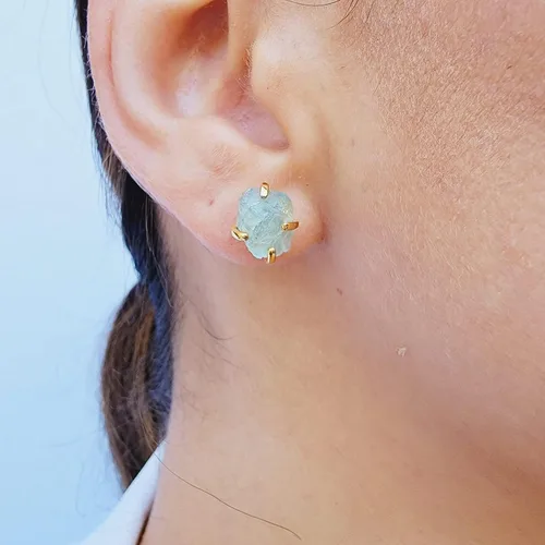 Miniatura 102 de Aretes de piedra preciosa natural en bruto con oro amarillo sobre plata de ley 925, 6 a 0.276 in, regalo de piedra de nacimiento de calidad genuina