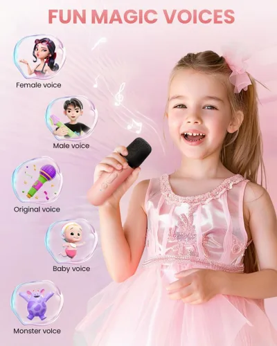 Miniatura 9 de Mini máquina de karaoke para niños, juguete para niñas, altavoz Bluetooth portátil con 2 micrófonos inalámbricos, regalos de juguete de moda