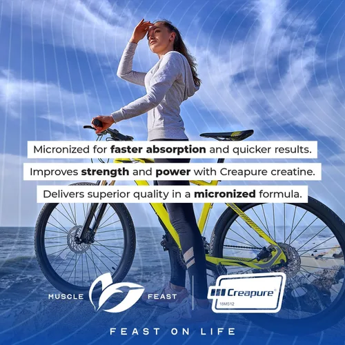 Miniatura 7 de Muscle Feast Creapure - Polvo de monohidrato de creatina micronizado Pre-entrenamiento o post-entrenamiento, premium Creatina para mujeres