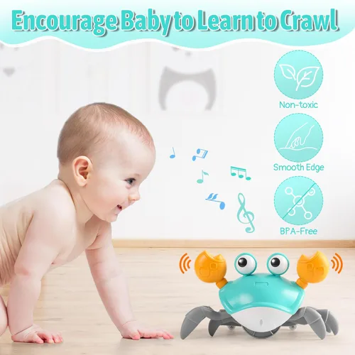 Miniatura 4 de Juguete para bebé de cangrejo gateante, juguete para tiempo boca abajo para bebés de 3, 6, 9, 12, 18, 24 meses, cangrejo sensorial interactivo