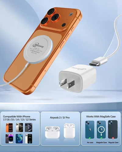 Miniatura 3 de Paquete de 2 cargadores inalámbricos magnéticos, almohadilla de carga rápida de 15 W con adaptador de enchufe PD de 20 W, cable USB C de 5 pies