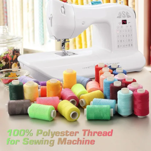 Miniatura 2 de Blibly 100 piezas de kit de hilos de coser y bobinas, 500 yardas de hilos de poliéster, bobinas preenrolladas con estuche, 50