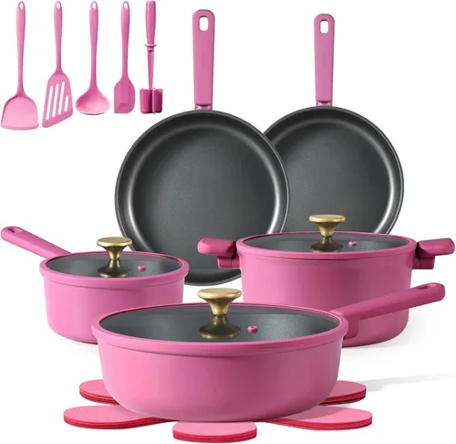 CAROTE Juego de ollas y sartenes antiadherentes, juegos de utensilios de cocina antiadherentes, juego de cocina con asas que se mantienen frías, con