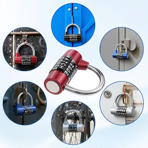 Miniatura 5 de Paquete de 4 candados de combinación de 5 letras – Candados de palabras reiniciables sin llave para casilleros de gimnasio, cajas de herramientas