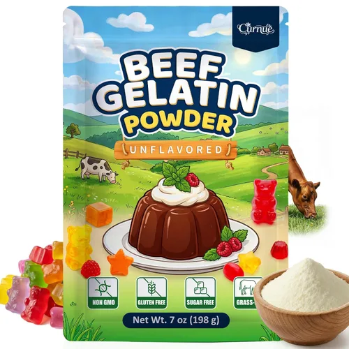 Curnue Gelatina en polvo de carne de res sin sabor, 7 onzas / 6.98 oz, gelatina en polvo alimentada con pasto, sin gluten y sin azúcar, para
