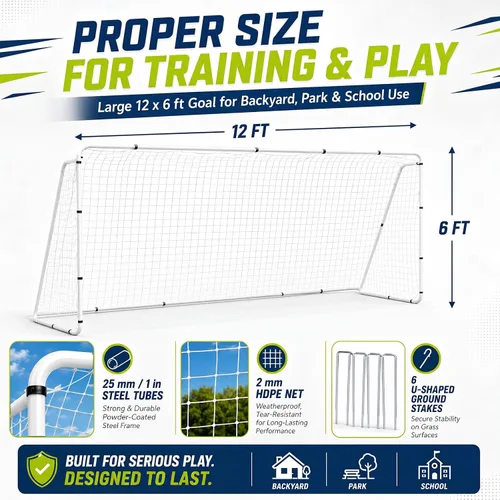 Miniatura 2 de Liliful Portería de fútbol de 12 x 6/10 x 6.5 pies para patio trasero, red de fútbol portátil y marco de acero resistente a la intemperie, porterías