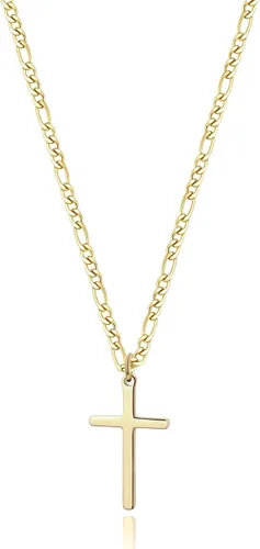 Collar Tasbern de cruz, acero inoxidable, chapado en oro de 14 quilates, con dije de cruz simple, joyería religiosa, regalo para niño y hombre