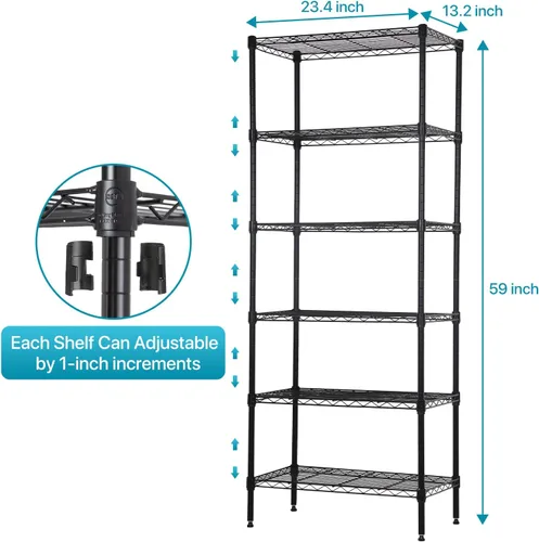 Miniatura 2 de Estantería de 6 alambres ajustable, estante de almacenamiento de metal con patas niveladoras para armario, lavandería, despensa, cocina, garaje