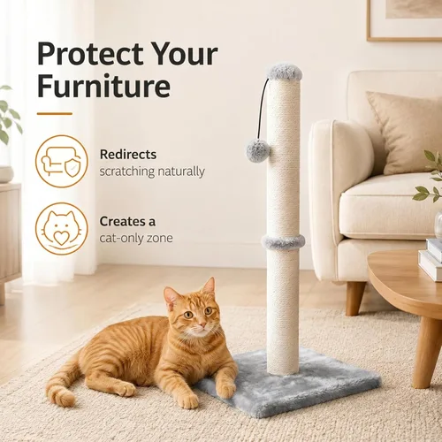 Miniatura 7 de Dimaka - Rascador de gato de 29 pulgadas de alto, con cuerda de sisal y cubierto con suave felpa suave Gris