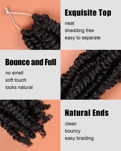 Miniatura 3 de Pelo de Passion Twist, cabello trenzado de estilo Passion Twist de 12 pulgadas, trenzas cortas pretrenzadas de ganchillo jumbo pretrenzado de dos 1#