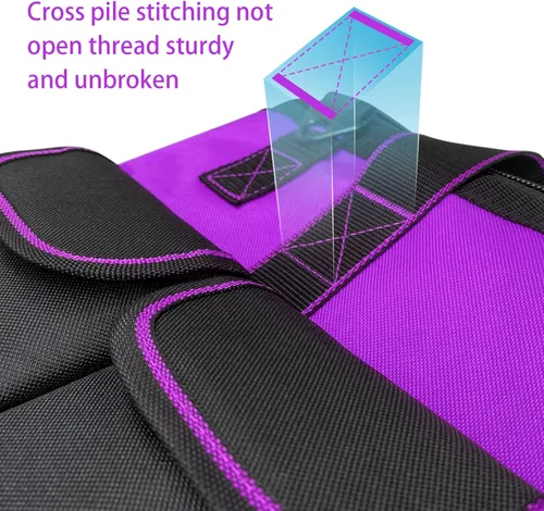 Miniatura 3 de Bolsa de herramientas morada de 16 pulgadas para mujer, correa de hombro ajustable con pies antideslizantes, 14 bolsillos funcionales, caja