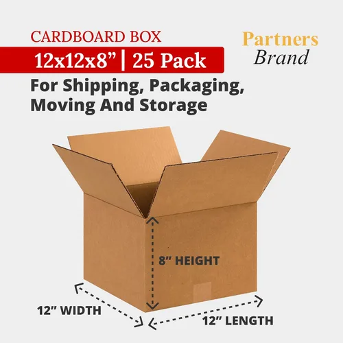 Miniatura 2 de PARTNERS BRAND Cajas de cartón corrugado de 12 x 12 x 8, pequeñas de 12 pulgadas de largo x 12 pulgadas de ancho x 8 pulgadas de alto, paquete de 25