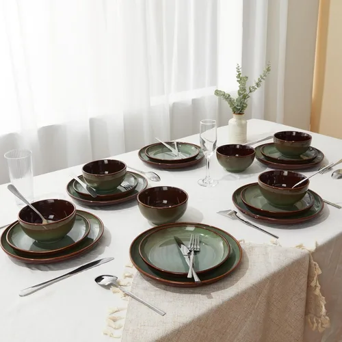Miniatura 7 de Pokini - Juegos de vajilla de gres para cena, juego de platos y cuencos de cerámica, platos de cocina aptos para microondas y lavavajillas, platos