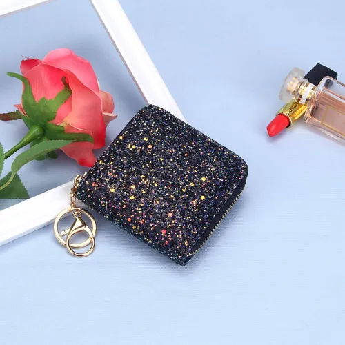 Miniatura 6 de GEEAD - Monedero pequeño con purpurina para mujer o niña, con anillo para llavero