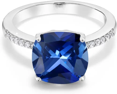 Miniatura 36 de Gem Stone King Anillo de compromiso de plata de ley 925 con piedra preciosa de corte cojín de 0.39 pulgadas Anillo de compromiso de aniversario