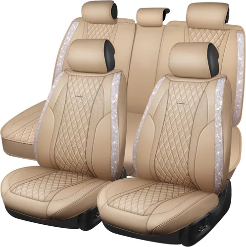 Miniatura 15 de Car Pass Funda de asiento, cuero napa rosa, asientos delanteros, impermeable, resistente, antideslizante, universal para el 95% de automóviles, SUV