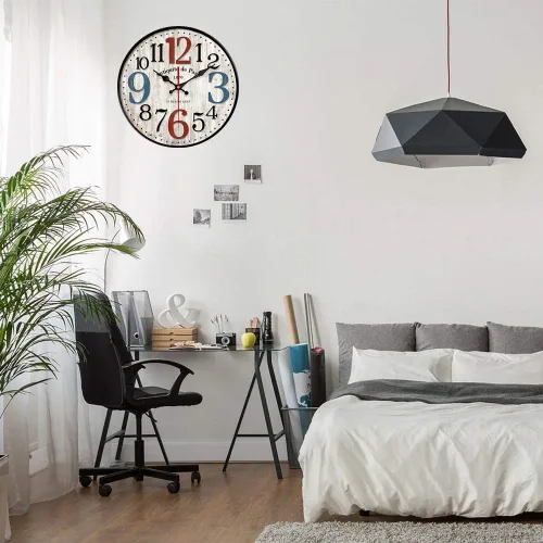 Miniatura 6 de YeYo Reloj de pared simple de estilo europeo de madera MDF impermeable, decoración artística silenciosa para decoración del hogar, sala de estar