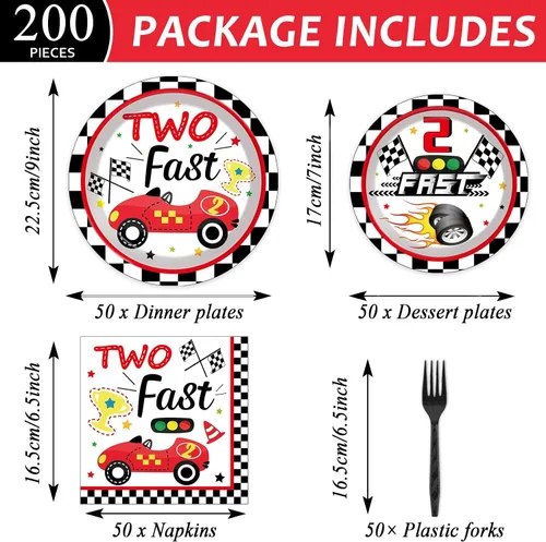 Miniatura 2 de 50 invitados, dos platos y servilletas de cumpleaños rápidos, suministros para fiesta, decoración de fiesta de coches de carreras, juego de vajilla