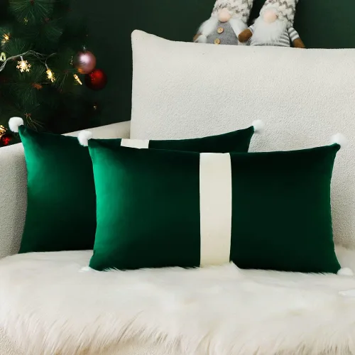 Miniatura 10 de OTOSTAR Juego de 2 fundas de almohada decorativas de terciopelo suave de 18 x 18 pulgadas, fundas de almohada cuadradas de terciopelo beige y verde
